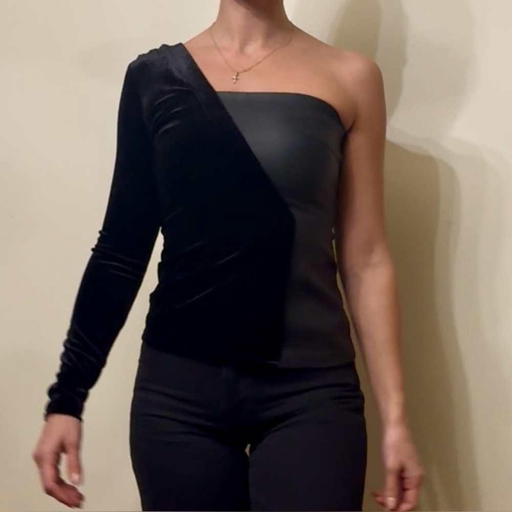 BCBGMaxAzria Black Leather Detail Top